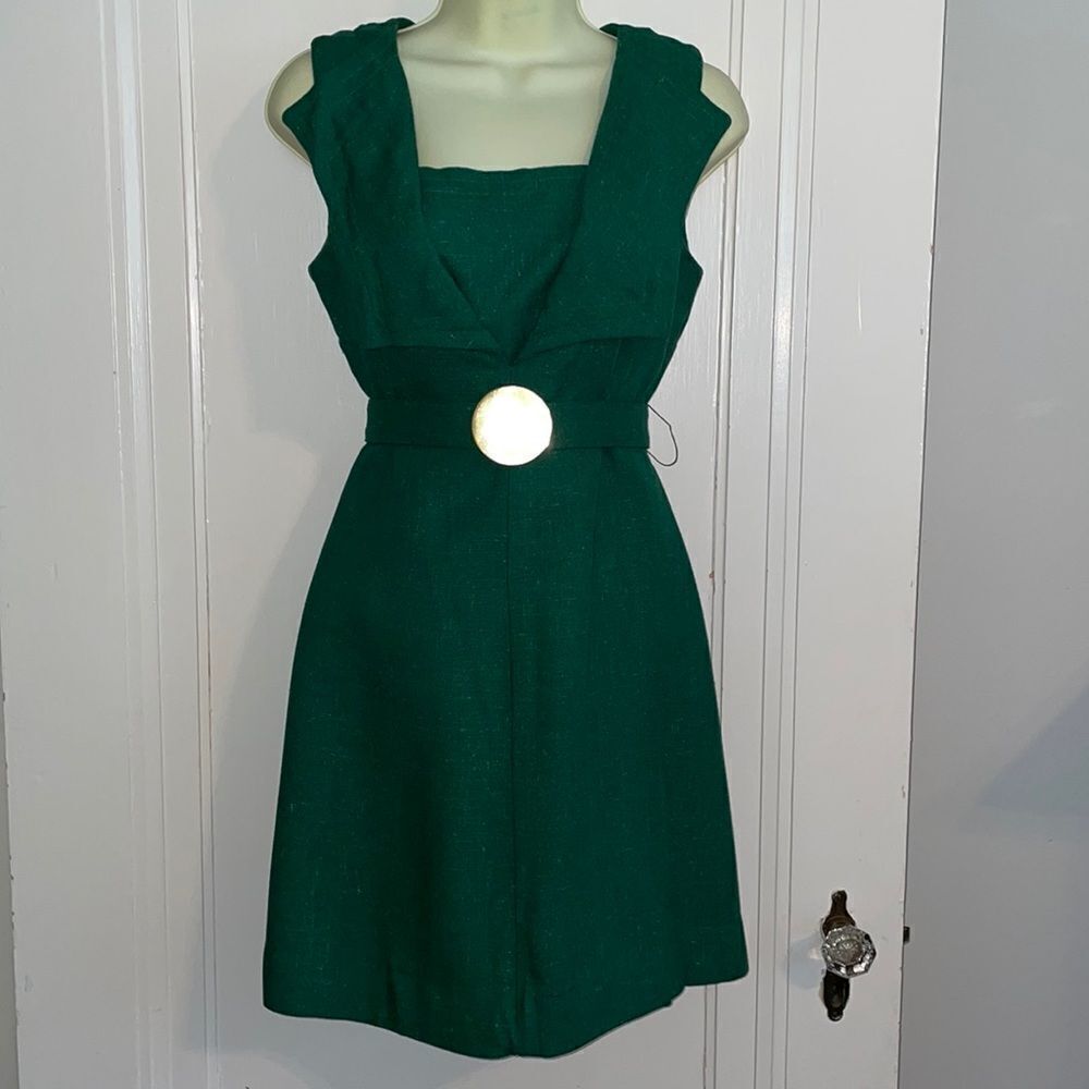 Vtg 60s Thank Heaven For Little Girls Petites‎ green mini dress/original belt